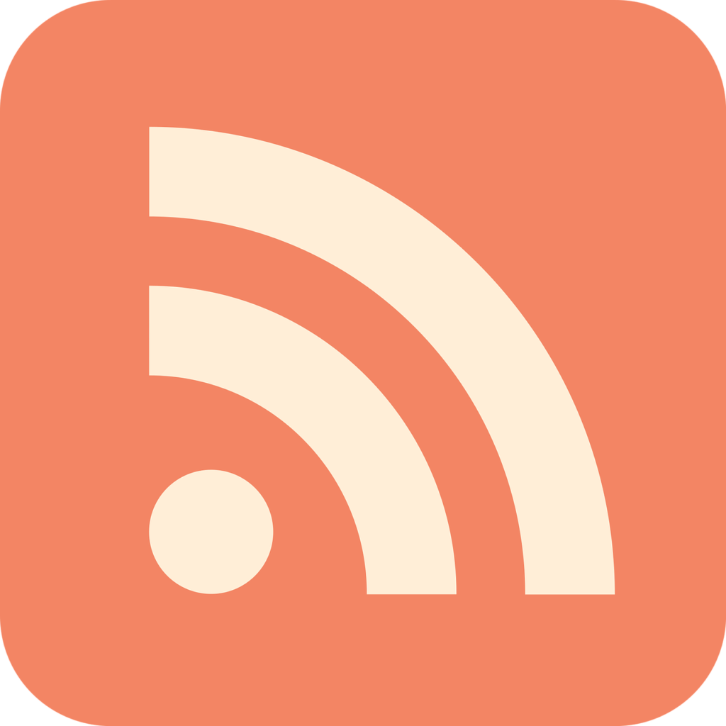 RSS-Icon: ein Punkt links unten, von den zwei Linien abstrahlen in Form eines Viertelkreises
