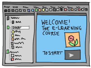 Grafik: comichaft gezeichnete Startfläche einerr Lernplattform