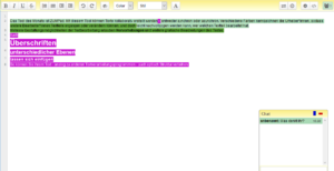 Screenshot von einem ZumPad. Es sieht aus wie ein Texteditor, auf dem die Texte verschiedener Personen in bunten Farben hervorgehoben sind.
