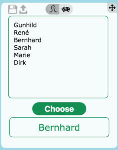 Screenshot einer Liste mit Vornamen, darunter dem Button "Choose" und einem Namen, der zufällig ausgewählt wurde.